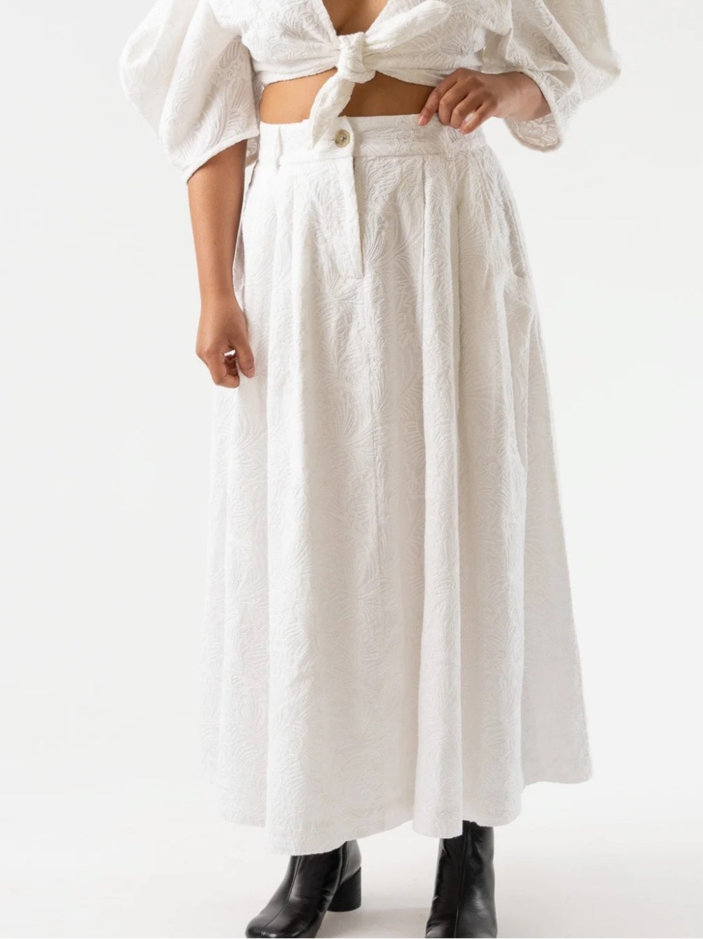 Mara Hoffman ivory lace embossed tulay skirt  10